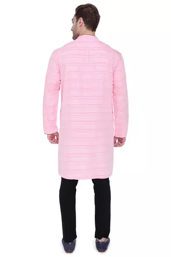 men's blooming pink cotton silk casual long kurta
