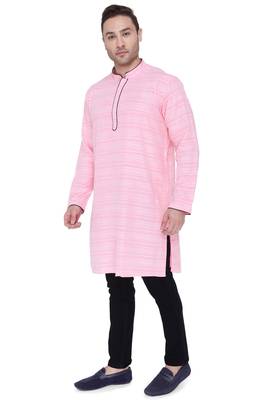 men's blooming pink cotton silk casual long kurta 3