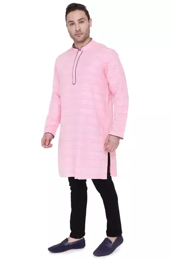 men's blooming pink cotton silk casual long kurta