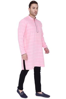 men's blooming pink cotton silk casual long kurta 4