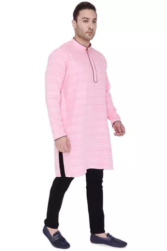 men's blooming pink cotton silk casual long kurta