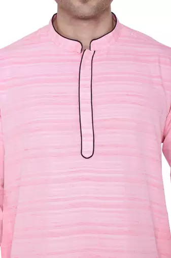 men's blooming pink cotton silk casual long kurta