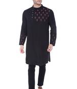 men's black cotton slub angrakha festive kurta