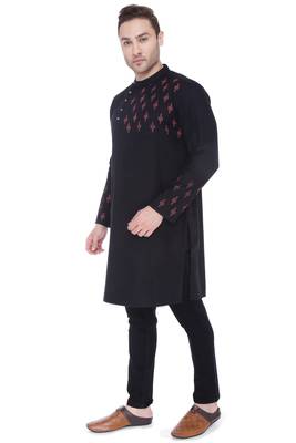 men's black cotton slub angrakha festive kurta 3