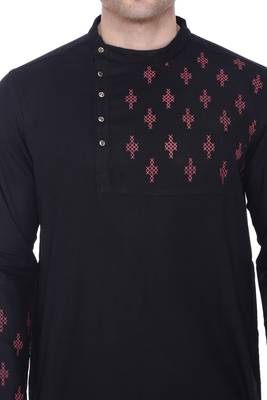 men's black cotton slub angrakha festive kurta 5