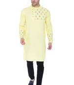 men's cream yellow cotton slub angrakha festive kurta