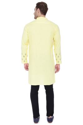men's cream yellow cotton slub angrakha festive kurta 2