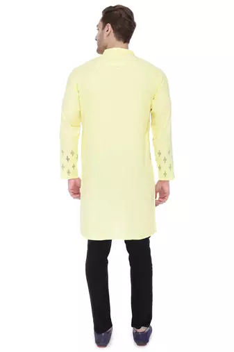 men's cream yellow cotton slub angrakha festive kurta