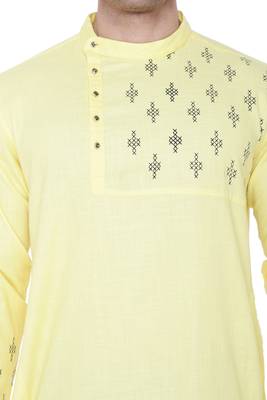 men's cream yellow cotton slub angrakha festive kurta 5
