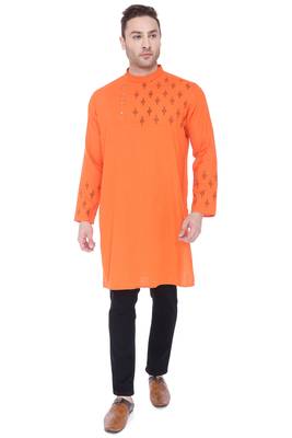 men's  saffron cotton slub angrakha festive kurta 1