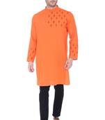 men's  saffron cotton slub angrakha festive kurta