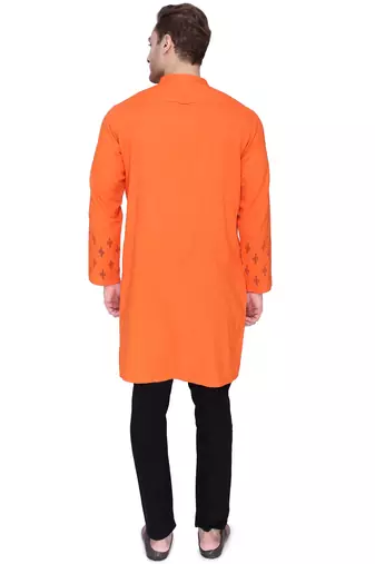 men's  saffron cotton slub angrakha festive kurta