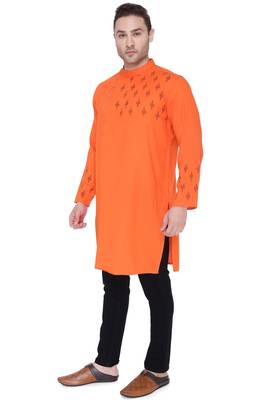 men's  saffron cotton slub angrakha festive kurta 3