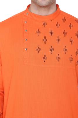 men's  saffron cotton slub angrakha festive kurta 5