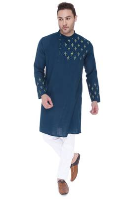 men's jade green cotton slub angrakha festive kurta 1