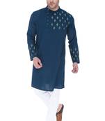 men's jade green cotton slub angrakha festive kurta