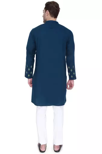 men's jade green cotton slub angrakha festive kurta