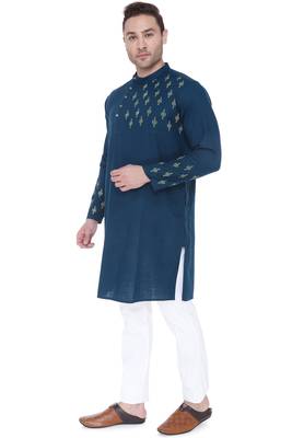 men's jade green cotton slub angrakha festive kurta 3