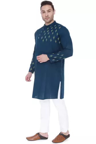 men's jade green cotton slub angrakha festive kurta