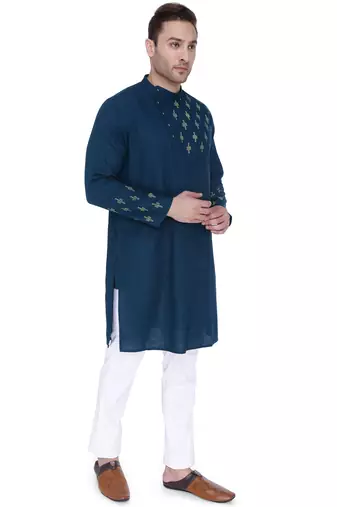 men's jade green cotton slub angrakha festive kurta