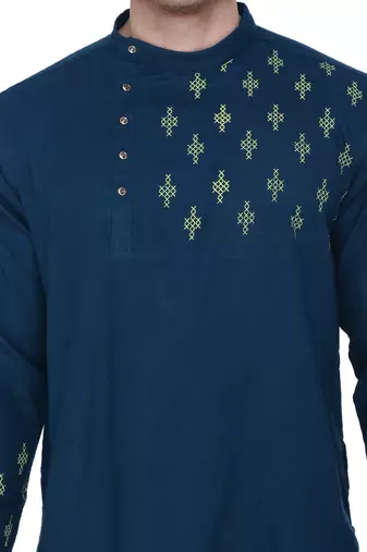 men's jade green cotton slub angrakha festive kurta