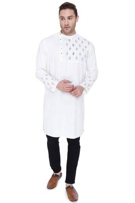 men's off white cotton slub angrakha festive kurta 1