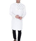 men's off white cotton slub angrakha festive kurta