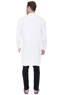 men's off white cotton slub angrakha festive kurta 2