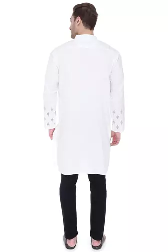 men's off white cotton slub angrakha festive kurta