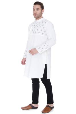 men's off white cotton slub angrakha festive kurta 3