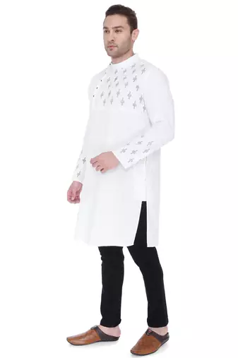 men's off white cotton slub angrakha festive kurta