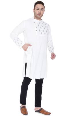 men's off white cotton slub angrakha festive kurta 4