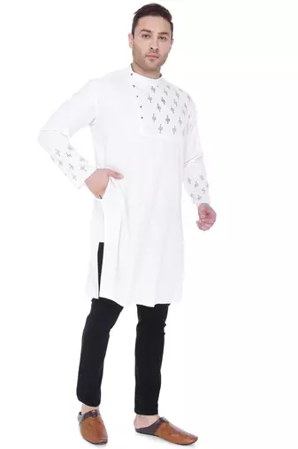 men's off white cotton slub angrakha festive kurta