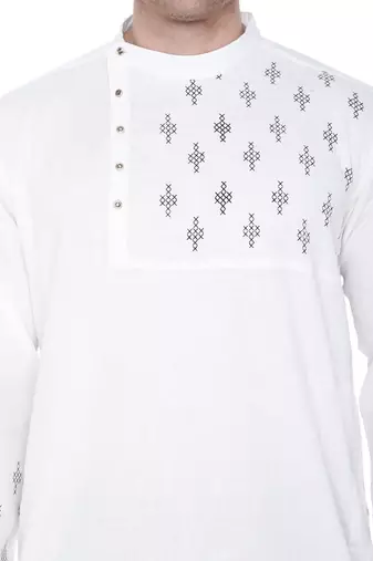 men's off white cotton slub angrakha festive kurta