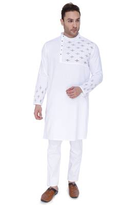 men's white cotton slub angrakha festive kurta 1