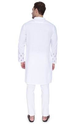 men's white cotton slub angrakha festive kurta 2