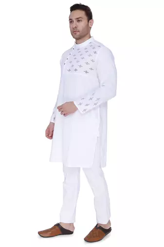 men's white cotton slub angrakha festive kurta