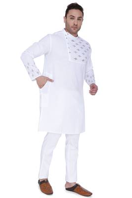 men's white cotton slub angrakha festive kurta 4