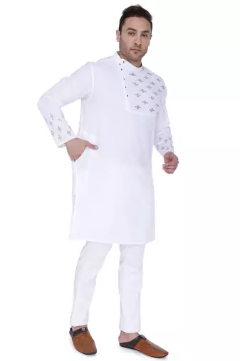 men's white cotton slub angrakha festive kurta