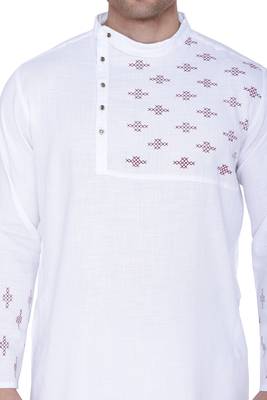 men's white cotton slub angrakha festive kurta 5