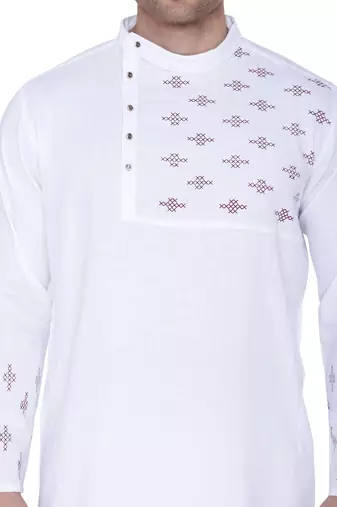 men's white cotton slub angrakha festive kurta