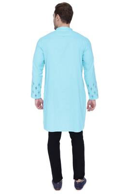 men's aqua blue cotton slub angrakha festive kurta 2