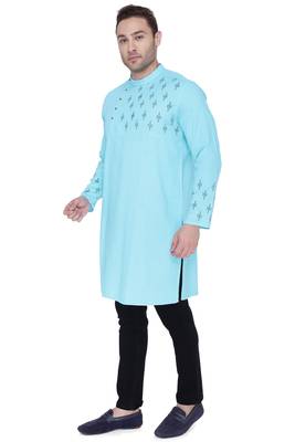 men's aqua blue cotton slub angrakha festive kurta 3