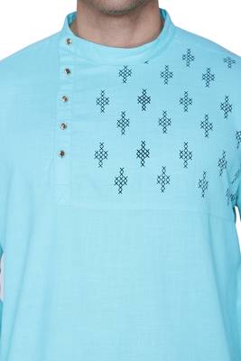 men's aqua blue cotton slub angrakha festive kurta 5