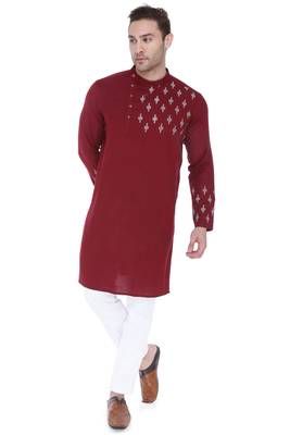men's maroon cotton slub angrakha festive kurta 1