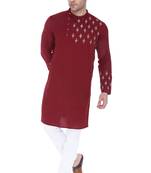 men's maroon cotton slub angrakha festive kurta