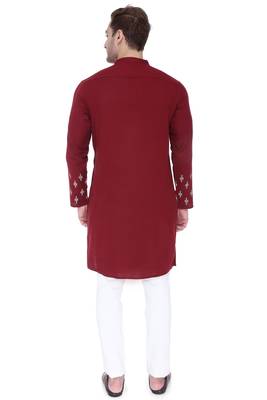 men's maroon cotton slub angrakha festive kurta 2