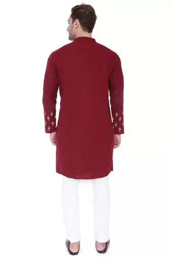 men's maroon cotton slub angrakha festive kurta