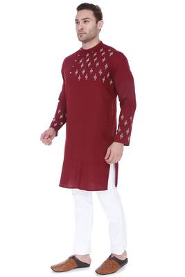 men's maroon cotton slub angrakha festive kurta 3