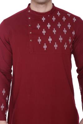 men's maroon cotton slub angrakha festive kurta 5